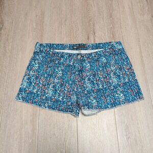 Levi Strauss Womens Shorts Size 16 Blue Orange Abstract Raw Hem Denim 37x13